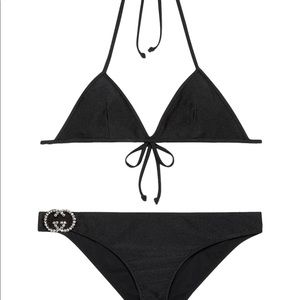 Gucci Womens Black Interlocking G Mid-rise Bikini Set